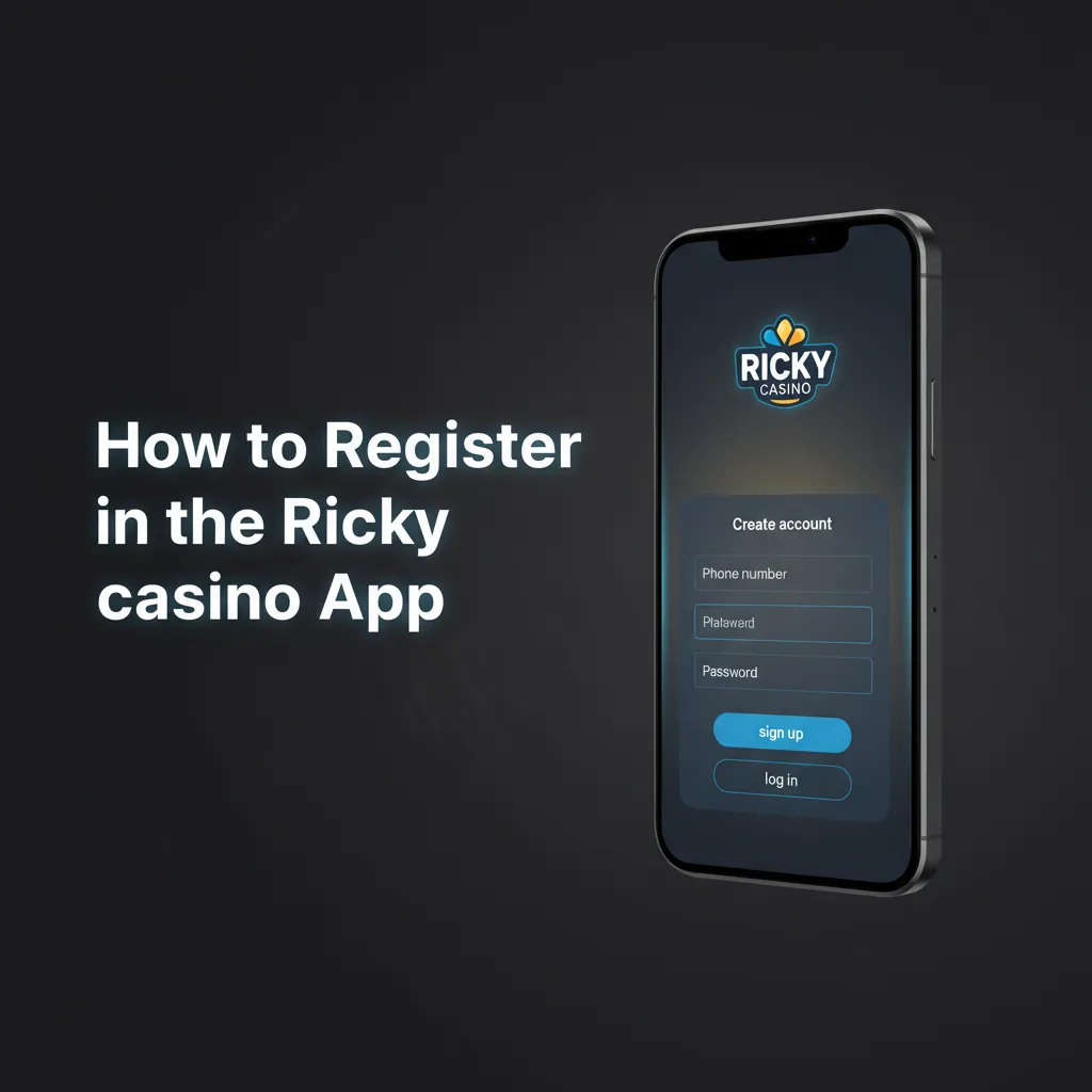 Ricky Casino app signup screen showing steps: Sign Up, enter email/password, choose AUD or crypto, add name and DOB, 18+
