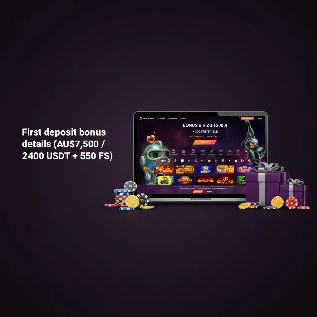 First deposit bonus: 100% up to AU$7,500 or 2,400 USDT + 550 Free Spins on All Lucky Clovers 5; 35x wagering, 7 days.