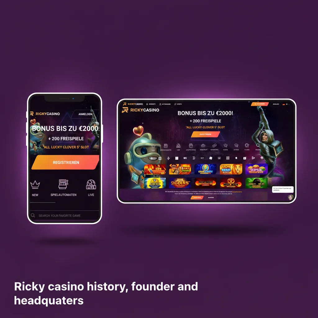 Infographic showing Ricky Casino history, founder, HQ address, and licensing details for Australian players