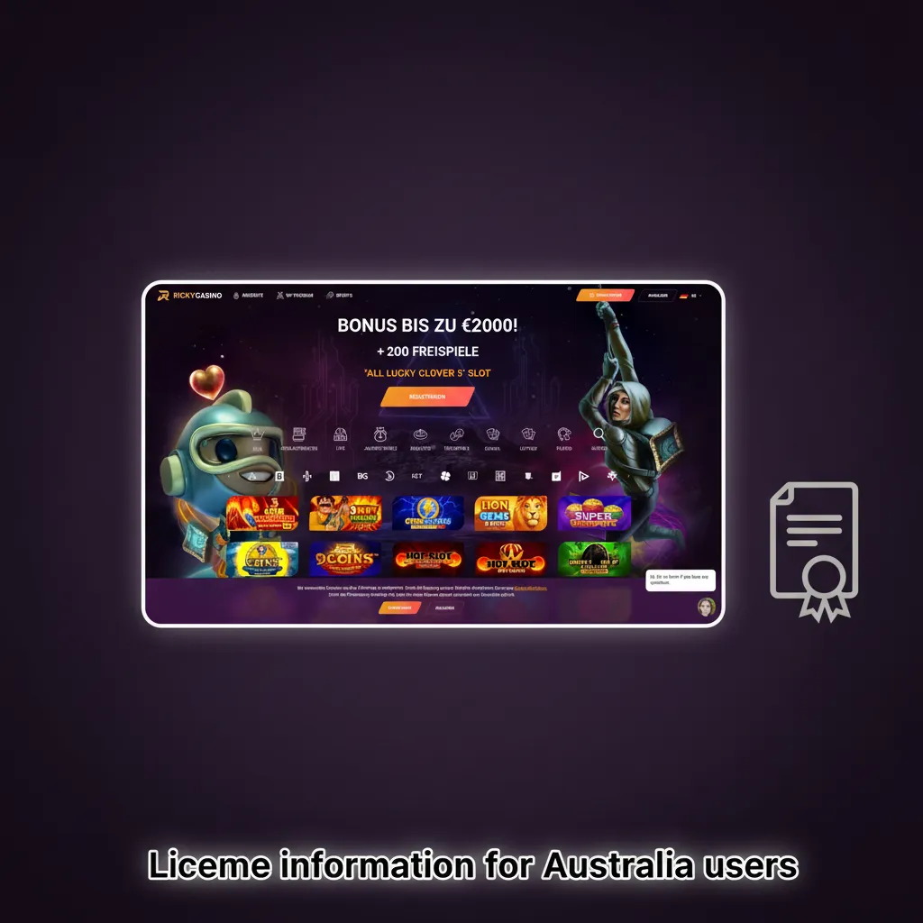 Australia licence info: international remote gambling licence badge, issuer and issue date in footer; check before playing.