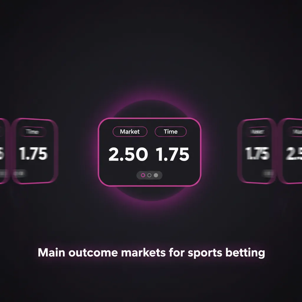 Infographic listing sports betting outcome markets: 1X2, Handicap, Over/Under, Both Teams to Score, Draw No Bet.