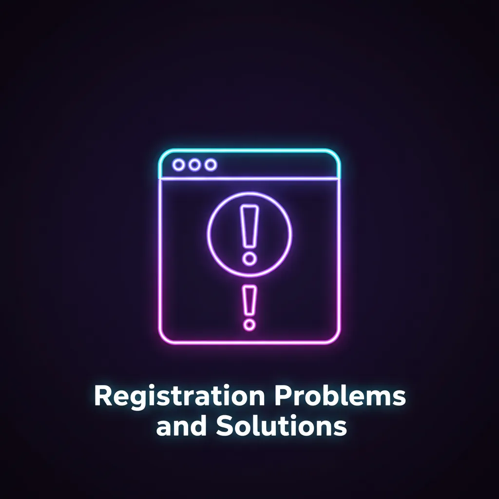 Infographic titled 'Registration Problems and Solutions' showing a table of common sign-up issues and quick fixes.