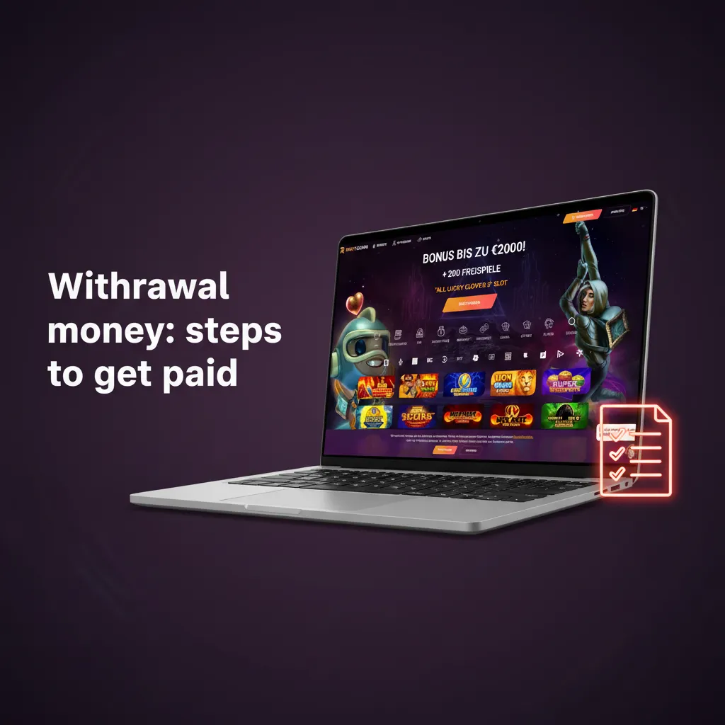 Guide showing steps to withdraw: Open Cashier, choose verified method, enter amount, confirm checks, track in Transactions.
