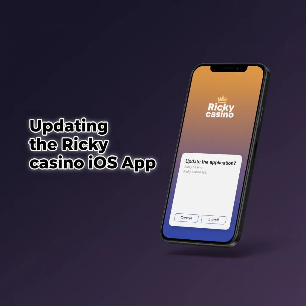 iPhone showing Ricky Casino iOS app with refresh icon; updates instantly, no App Store needed