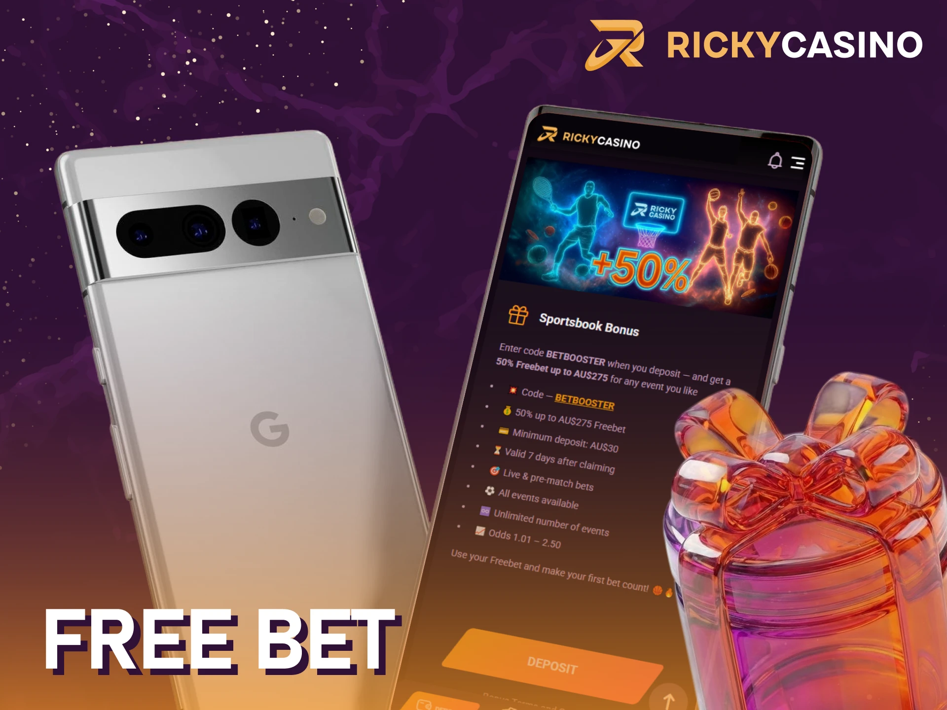 Use your free bet bonus in the Ricky casino Android app in Australia.