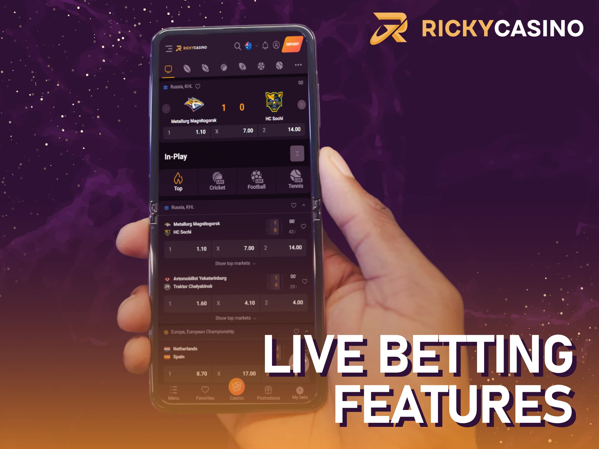 Enjoy live betting in the Ricky casino Android app in Australia.