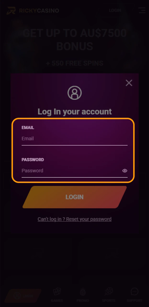 Tick the remember me box in the Ricky casino Android app for fast access.