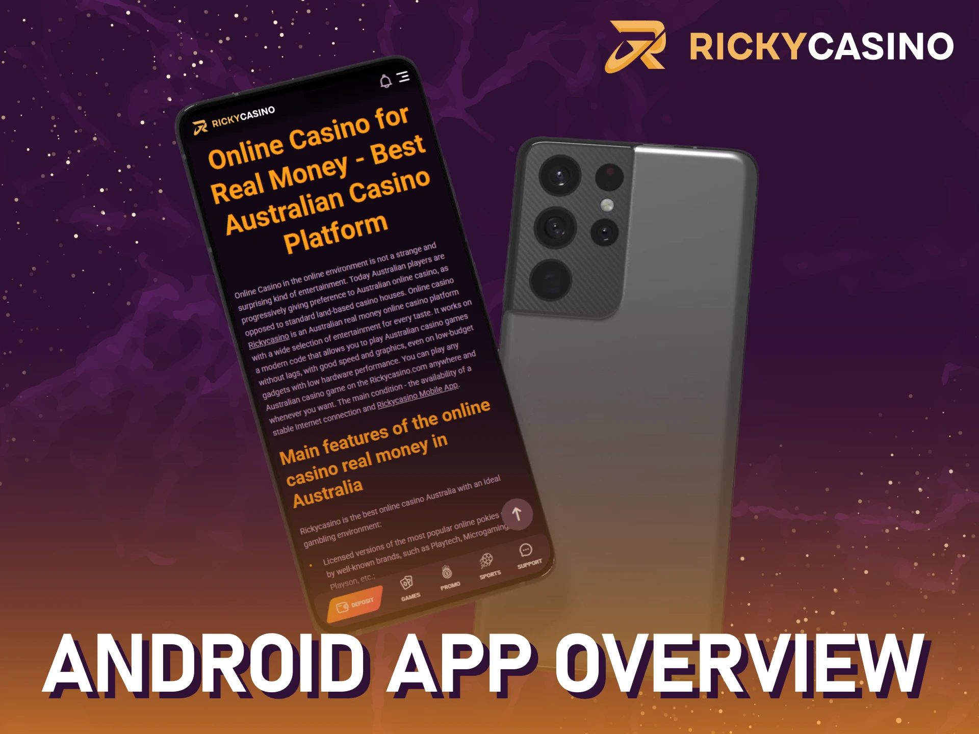 Check the Android app overview to play and win at Ricky casino.