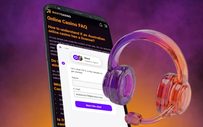 Contact in-app support at Ricky casino in Australia.