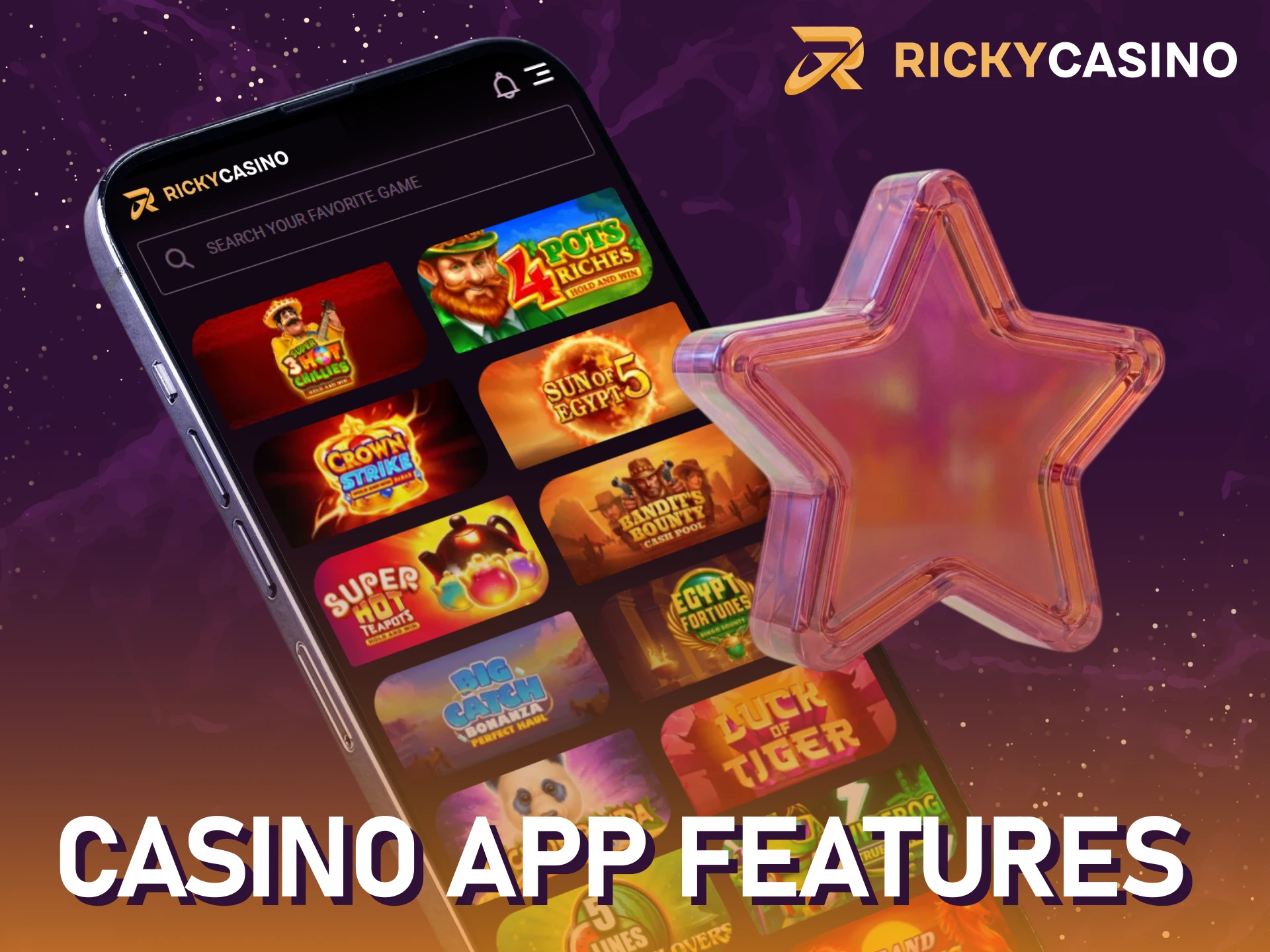 Enjoy the casino app features and win at Ricky casino.