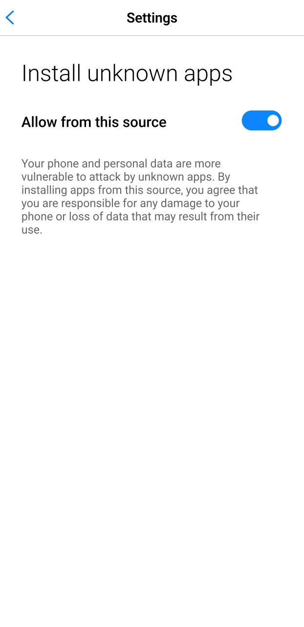 Allow unknown sources to install the Ricky casino app.