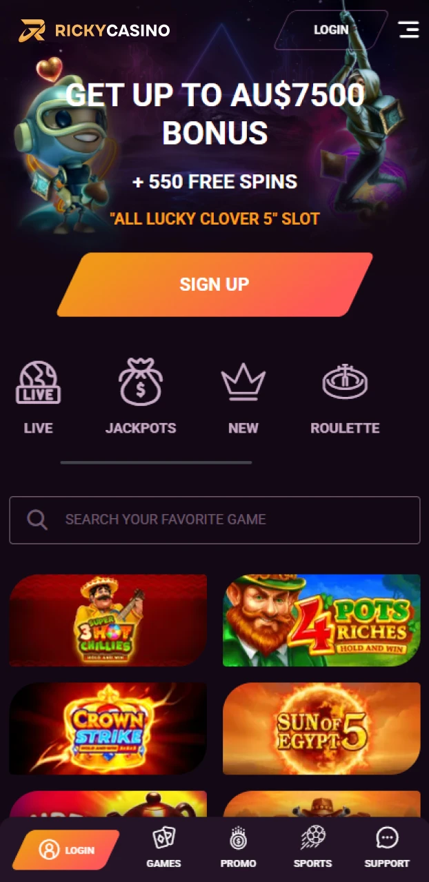Tap the button to get the Ricky casino app in Australia.