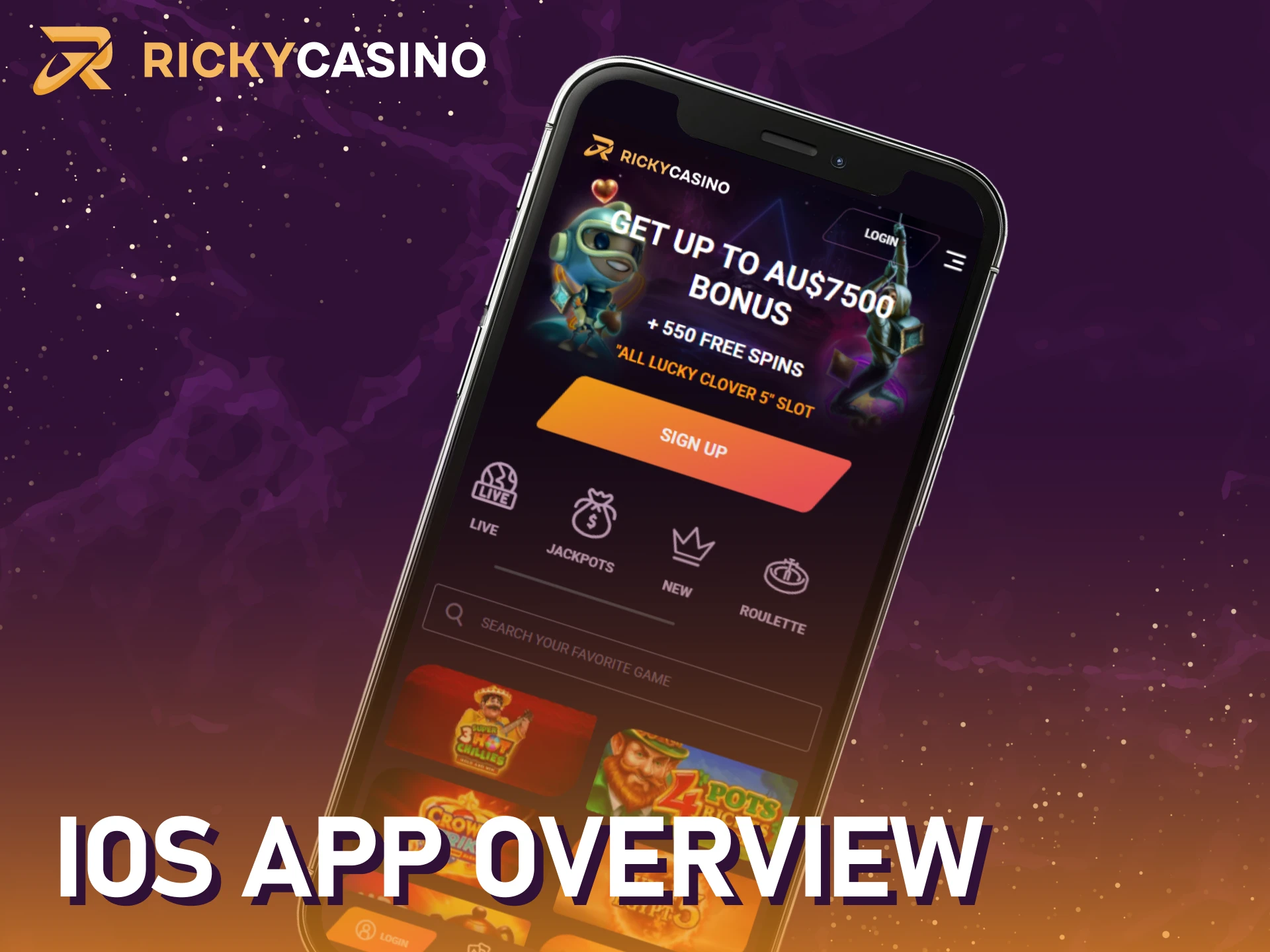Explore the iOS app overview at Ricky casino.