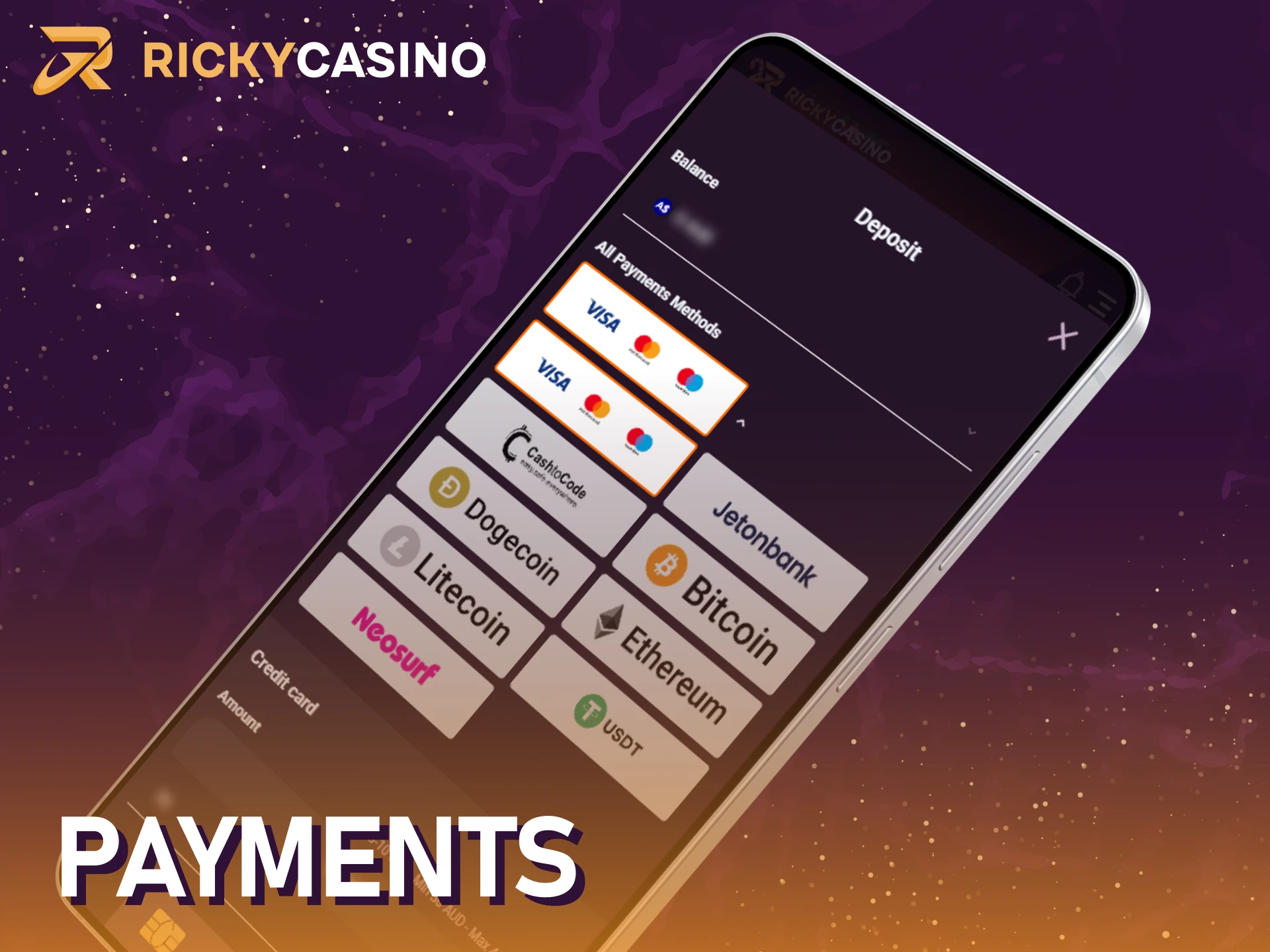 Deposit and withdraw your winnings fast in Australia using the Ricky casino app.