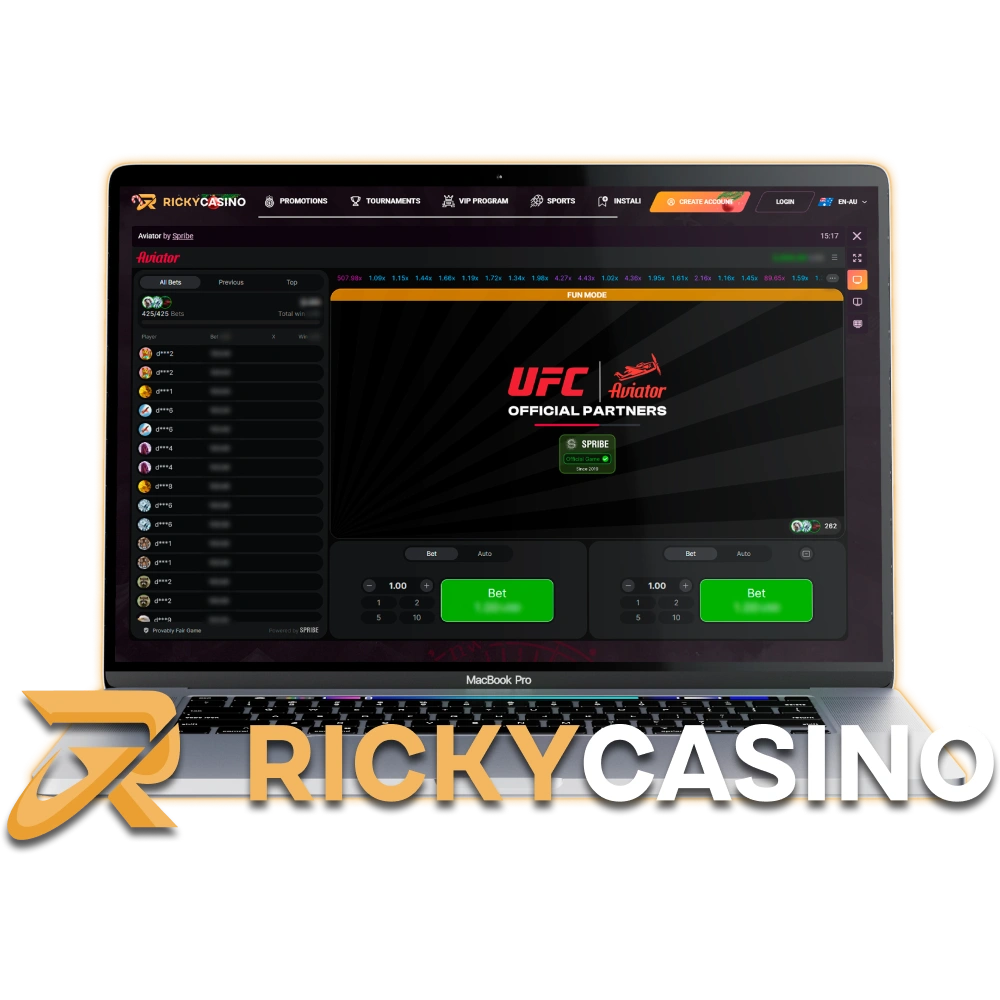Launch the Ricky Casino Aviator game and test your luck with rising multipliers.