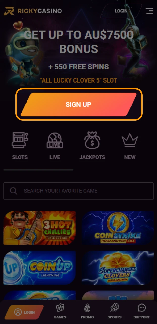 Sign up to bet on top casino games at Ricky casino.