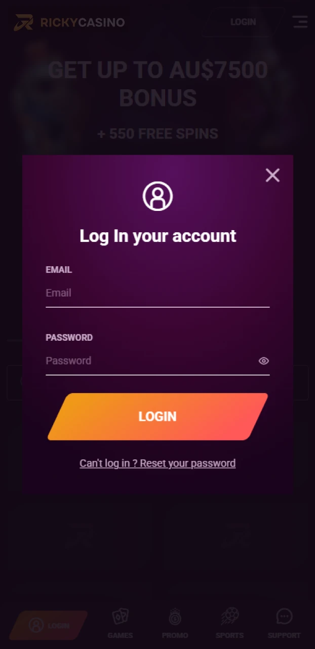 Enter your account and bet on casino games with Ricky casino.