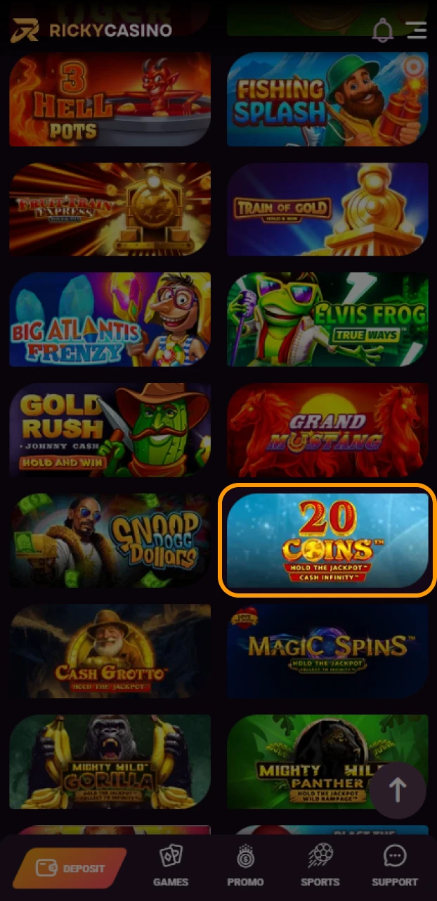 Launch exciting casino games and bet to win at Ricky casino.