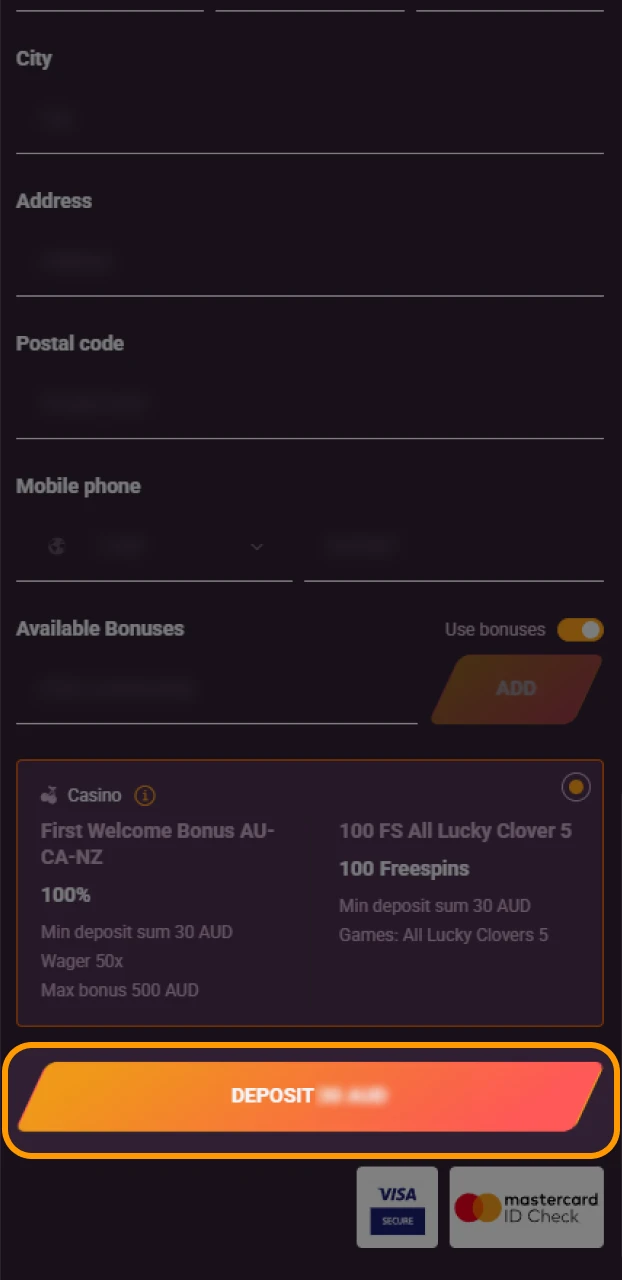 Confirm the transaction to complete your Ricky casino deposit.