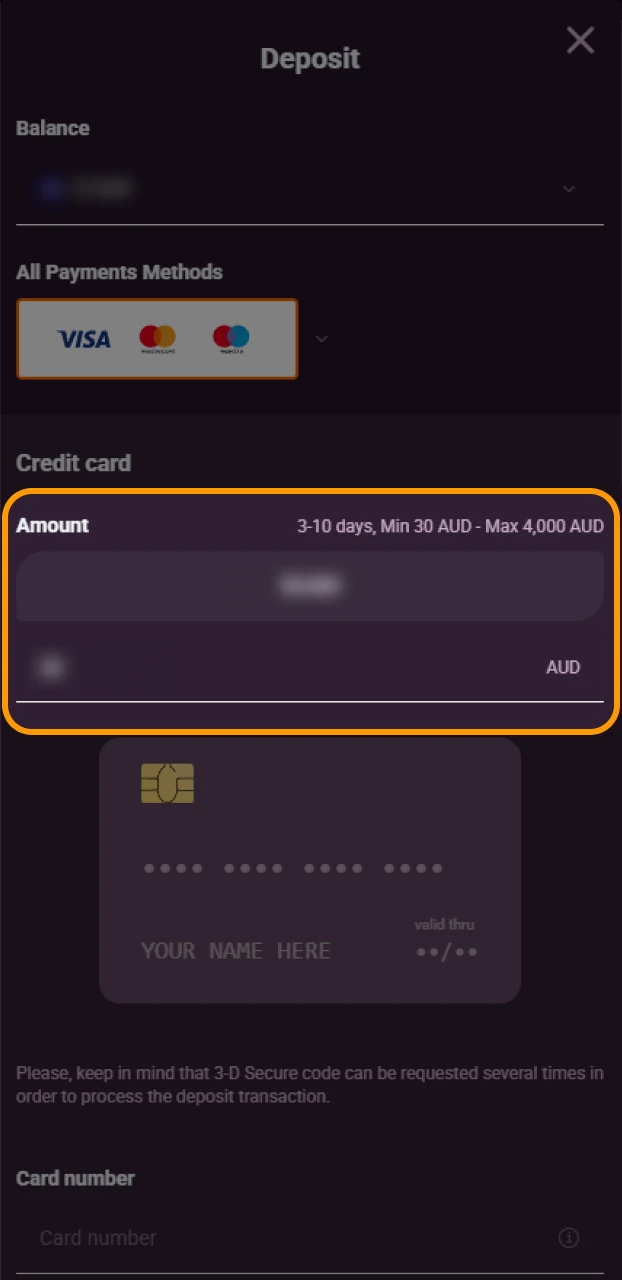 Enter the amount to prepare for your Ricky casino deposit.