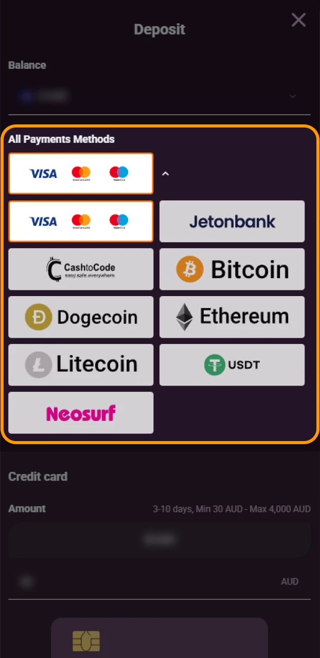 Pick a payment method that suits your Ricky casino deposit.