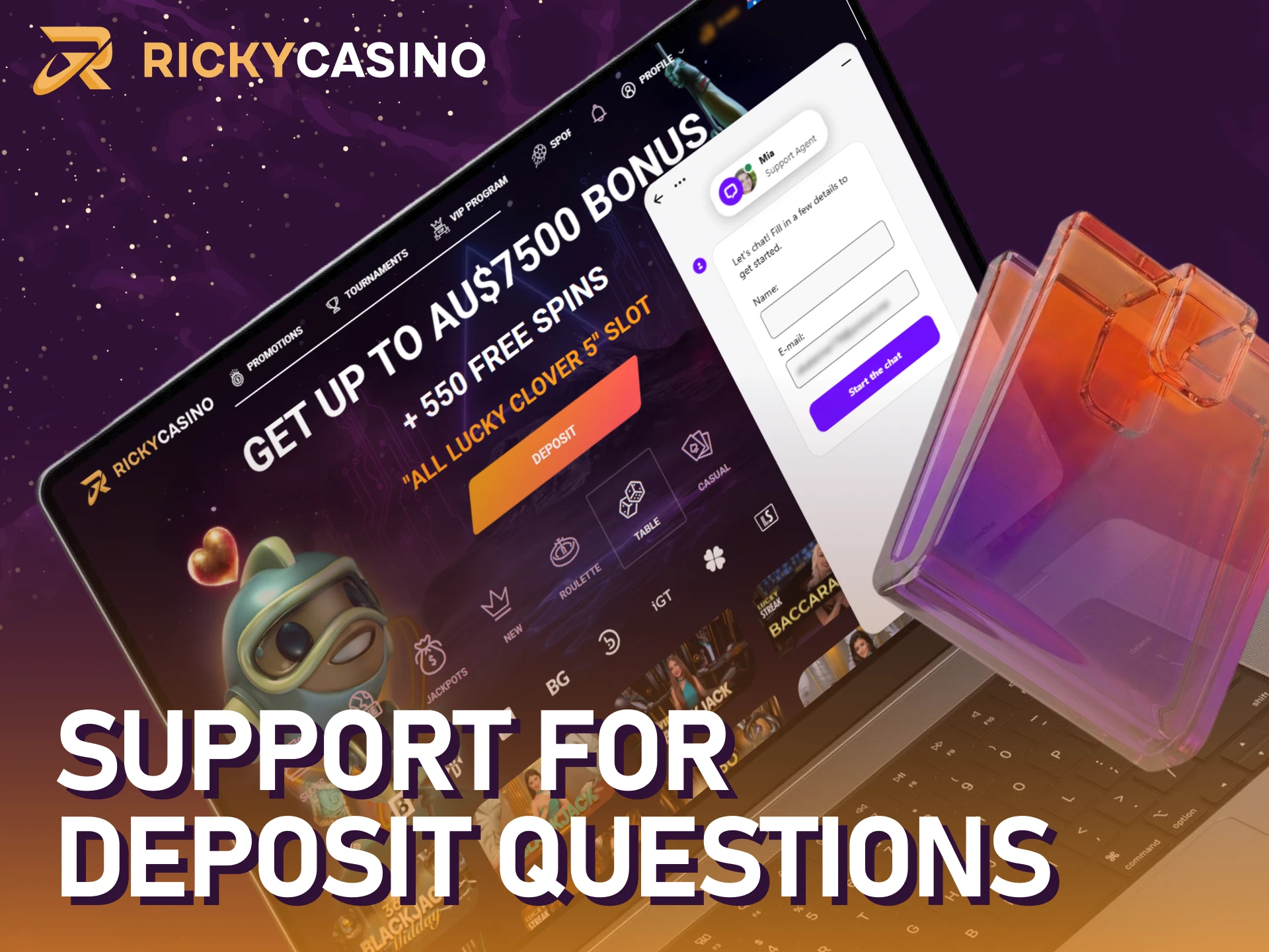 Contact support for any payment questions regarding your Ricky casino deposit.