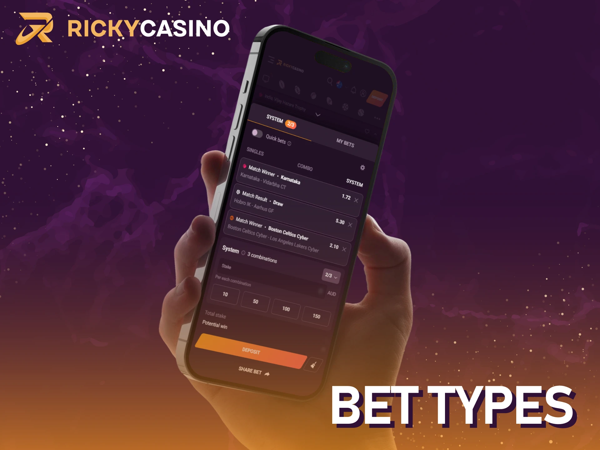 Learn about different bet types in the Ricky casino iOS app.