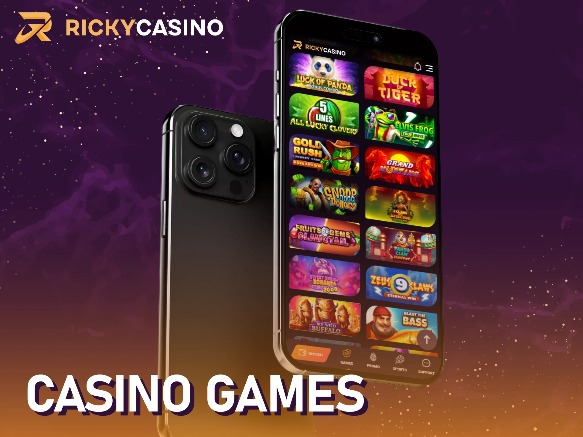 Play various casino games available in the Ricky casino iOS app.