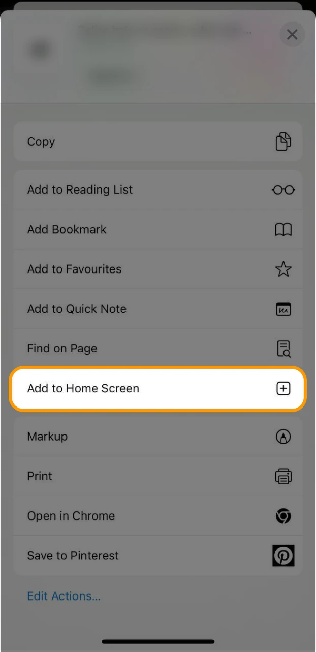 Tap the share button to prepare the Ricky casino iOS app installation.