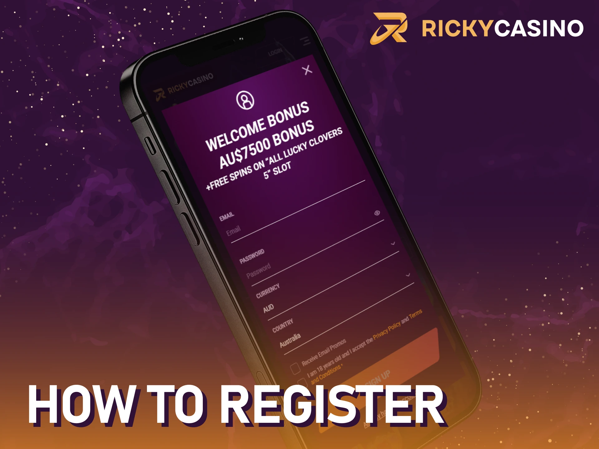 Follow the guide to register in the Ricky casino iOS app in Australia.
