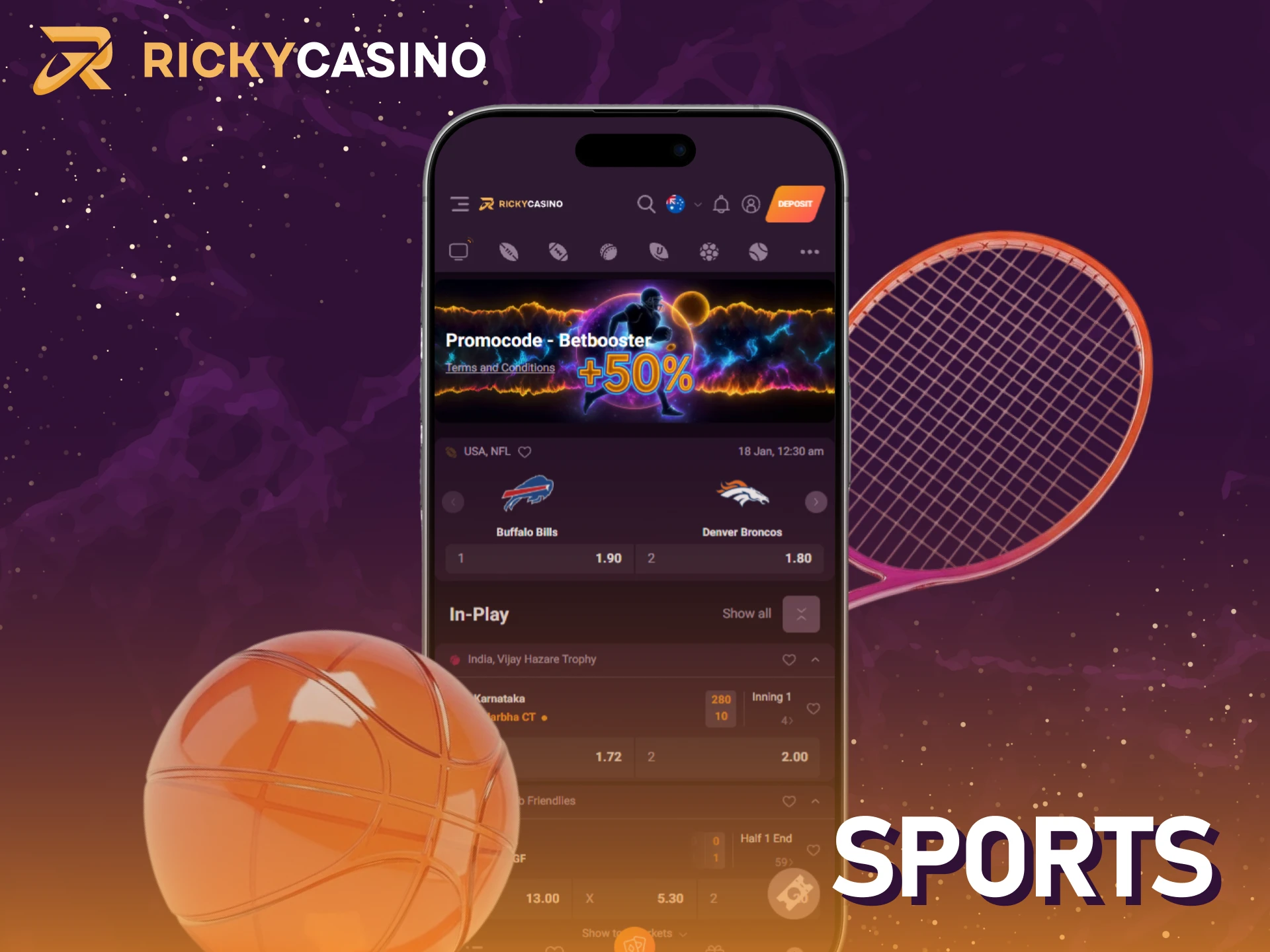 See sports you can bet on using the Ricky casino iOS app in Australia.