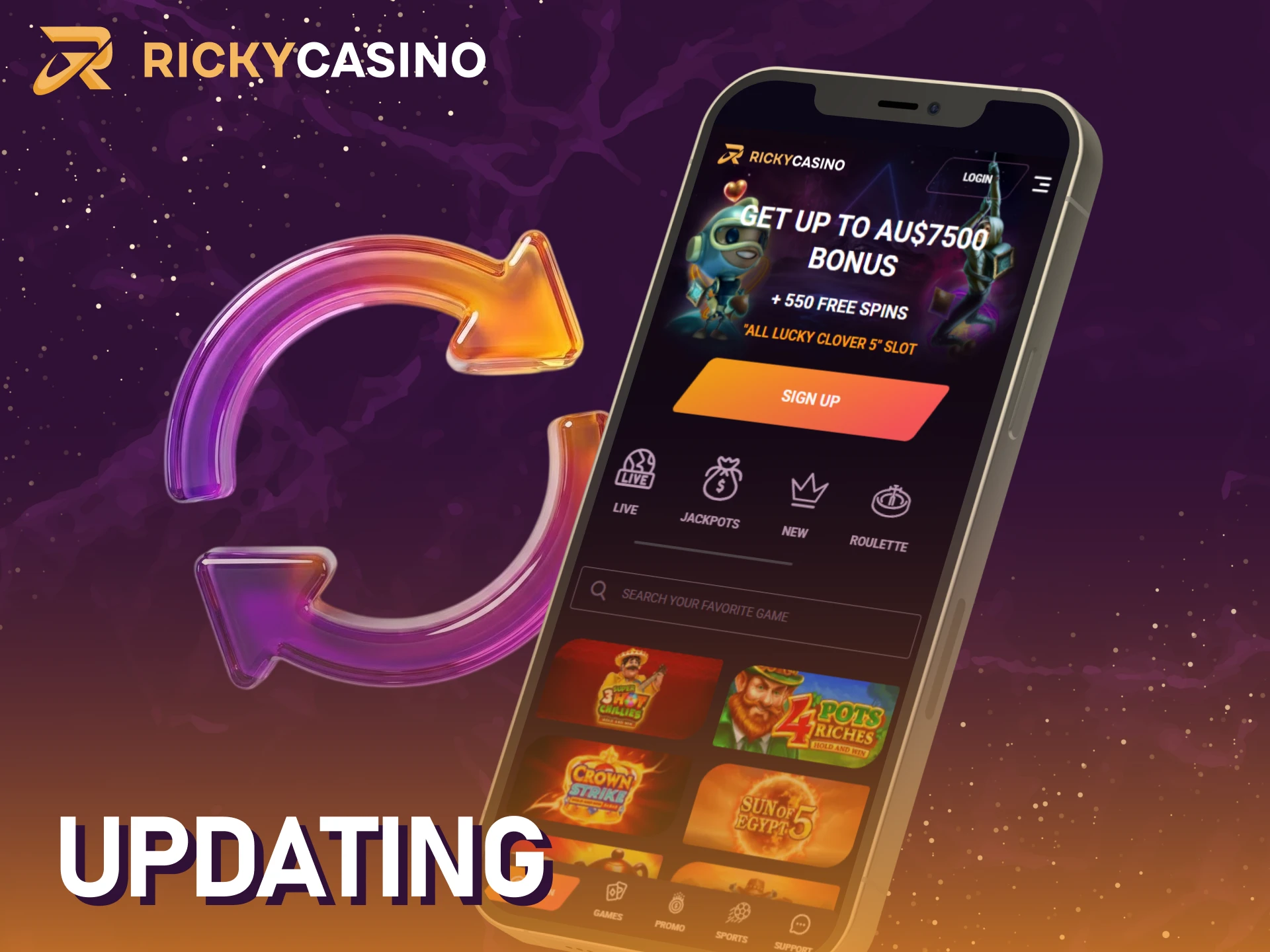 Update the Ricky casino on the iOS app to the latest version.