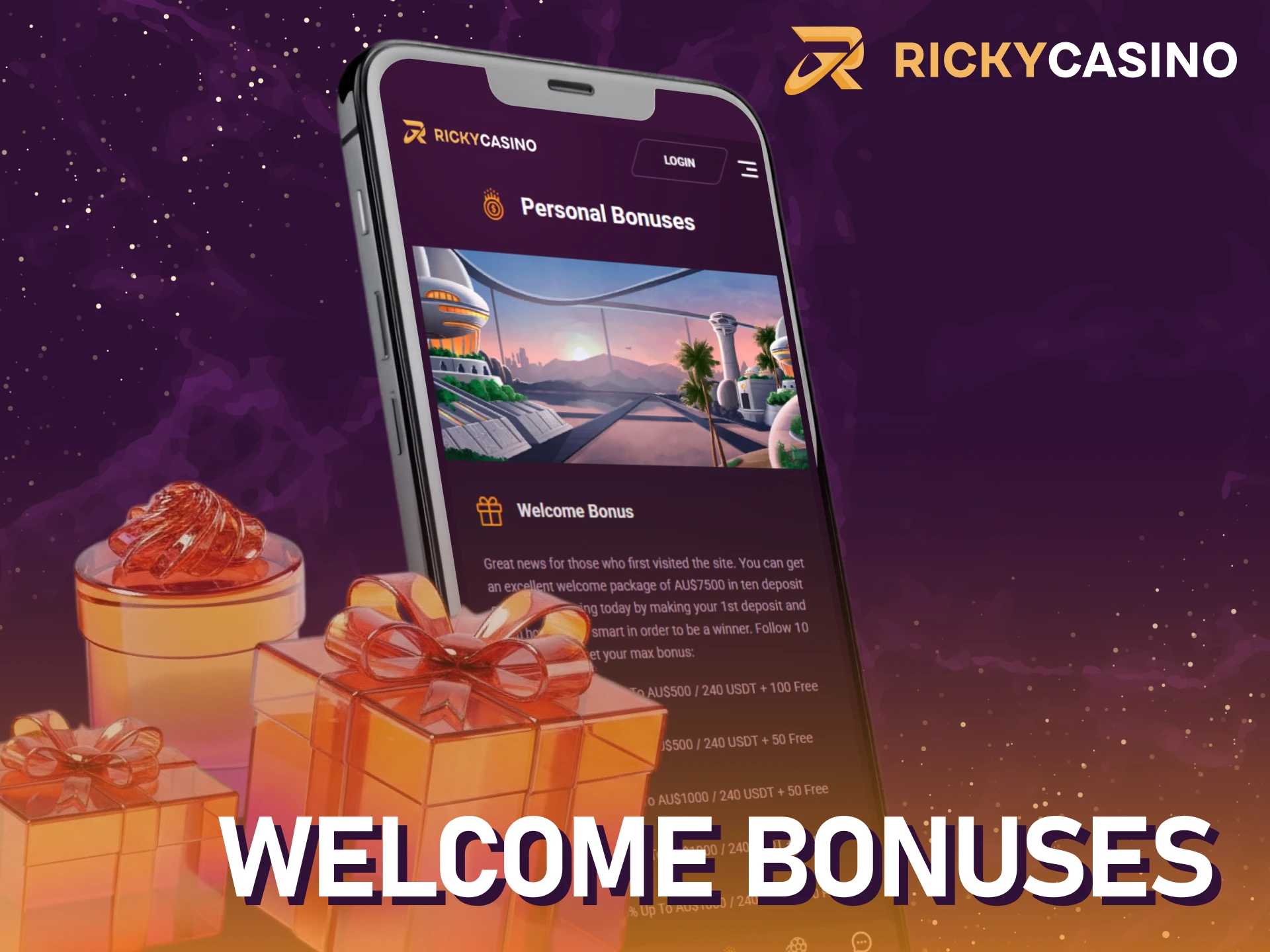Claim welcome bonuses inside the Ricky casino iOS app.