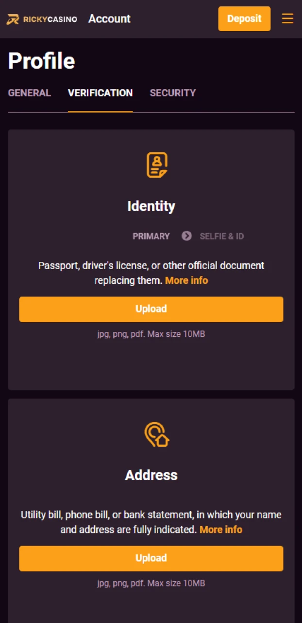 Complete the two-factor verification to sign in to your Ricky casino login safely.