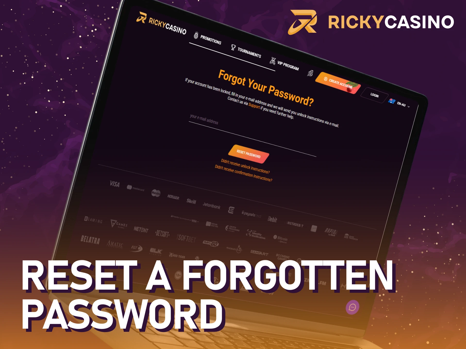 Follow the steps to reset a forgotten password for your Ricky casino login.