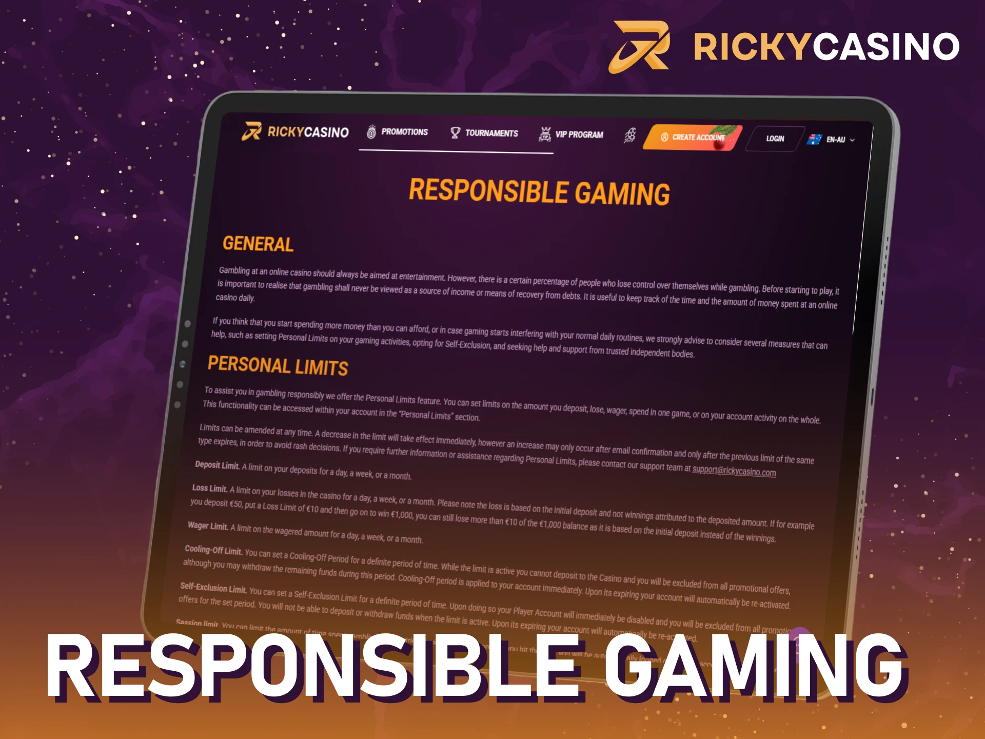 Practice responsible gaming at Ricky casino.