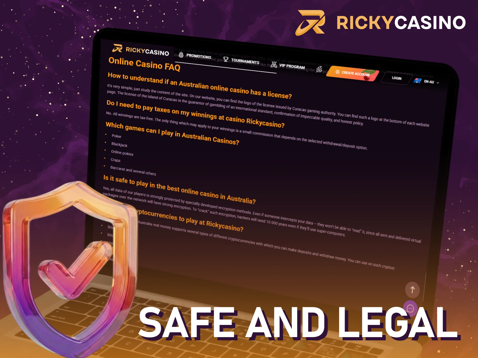 Ricky casino is safe and legal in Australia for players.
