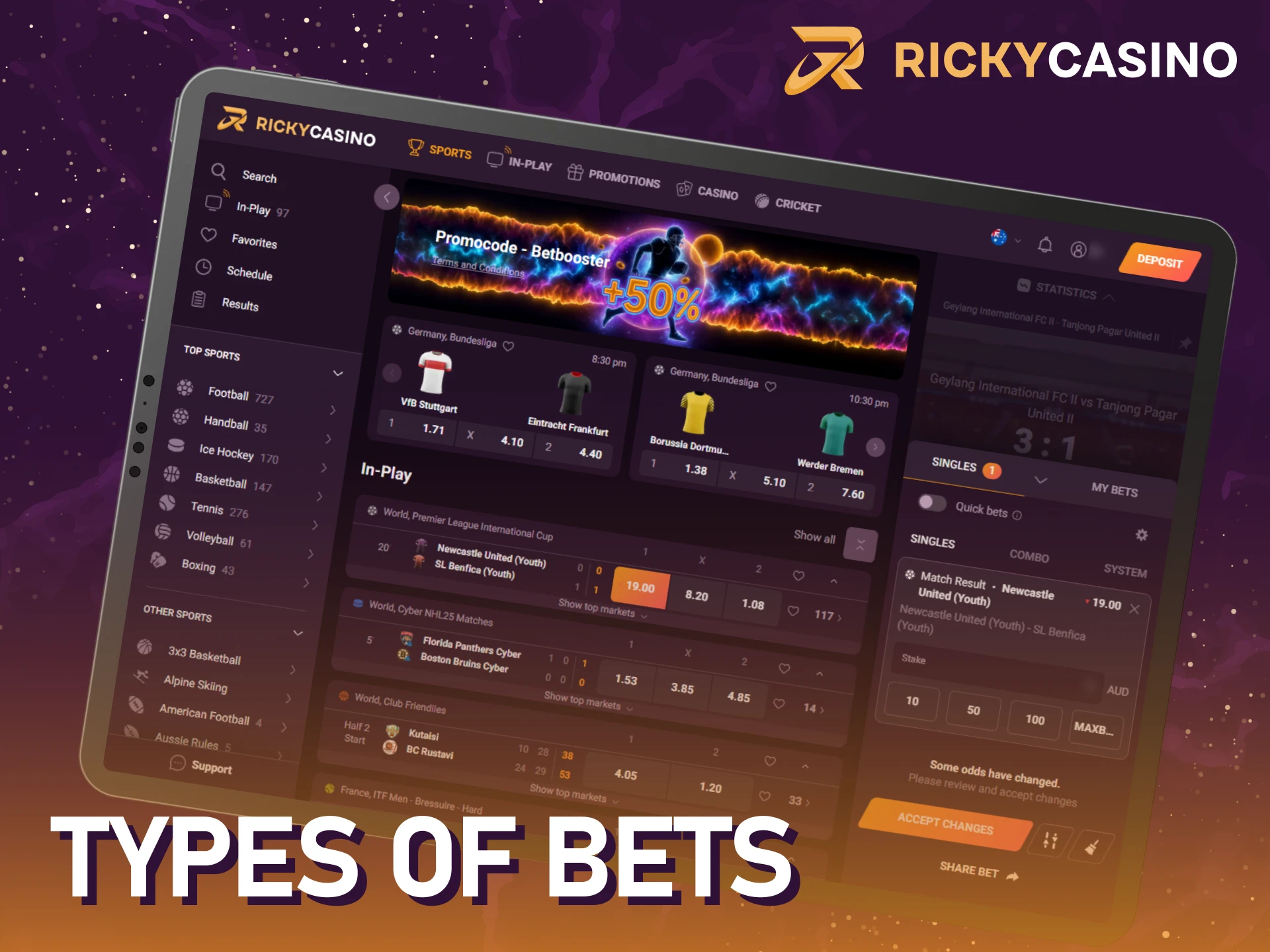 Learn about the different types of bets explained at Ricky casino.