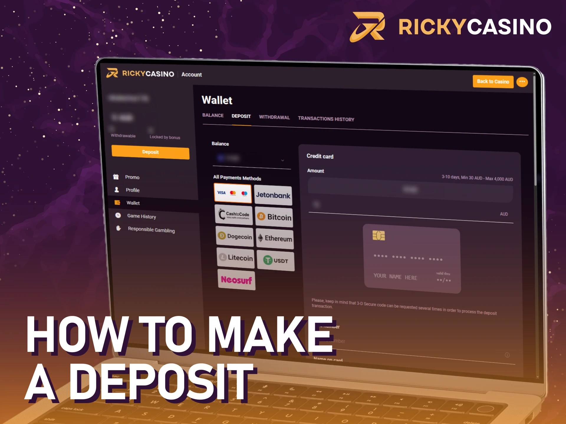 Choose the best way to pay and make a Ricky casino deposit in Australia.