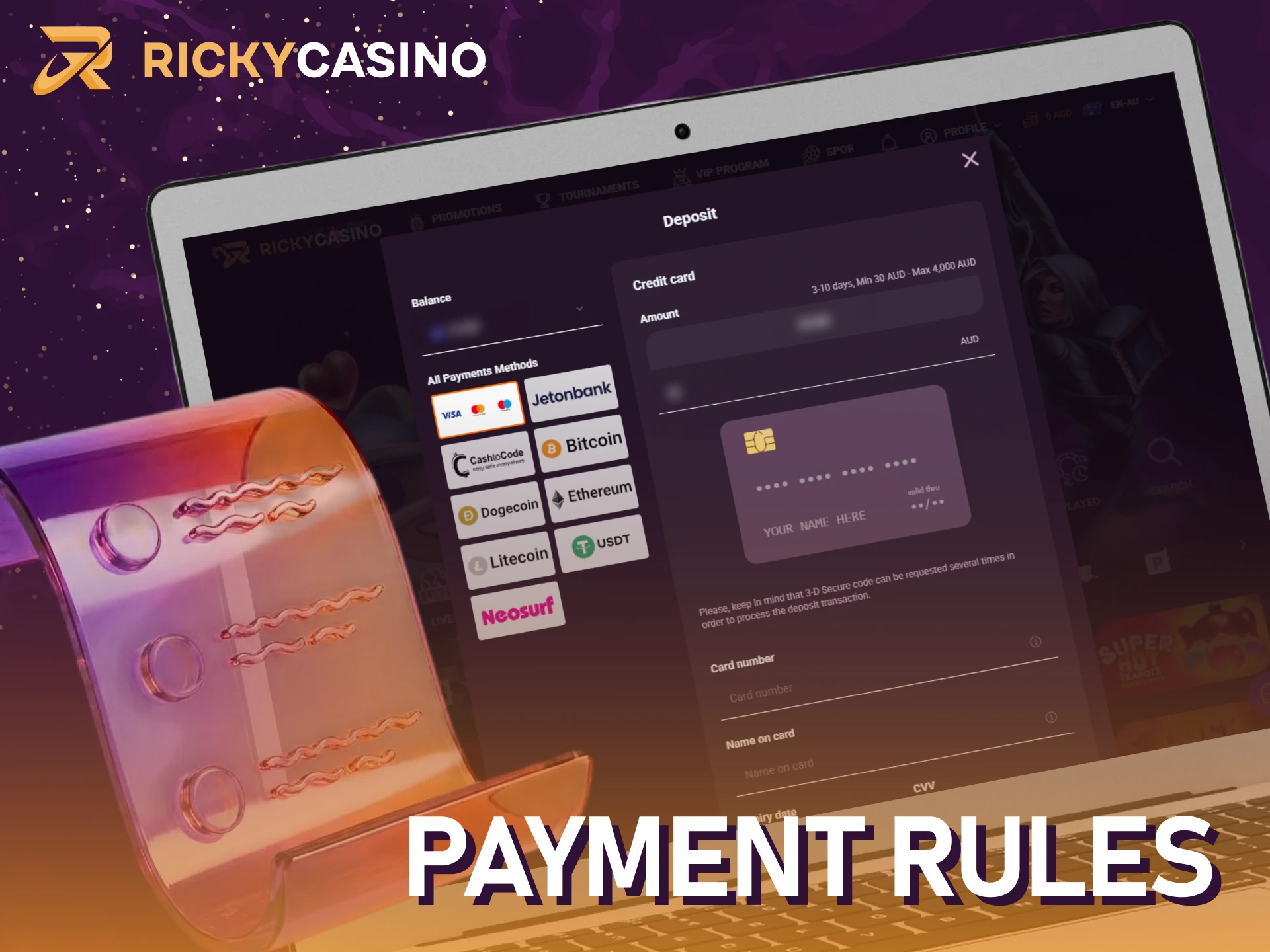 Study the payment rules for Ricky's casino deposit.