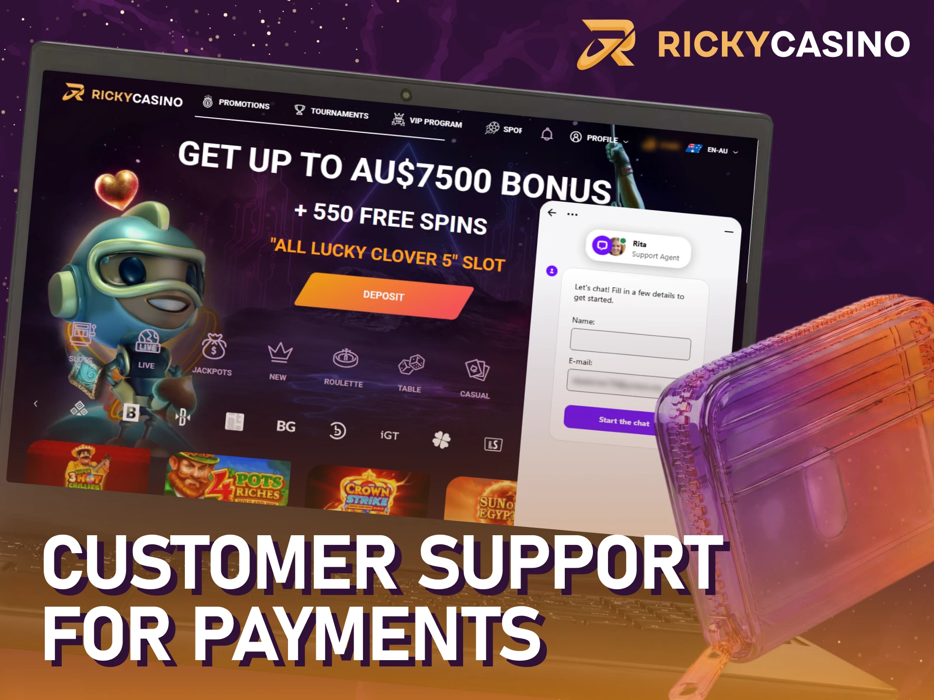 Reach out to customer support with any Ricky casino payment concerns.