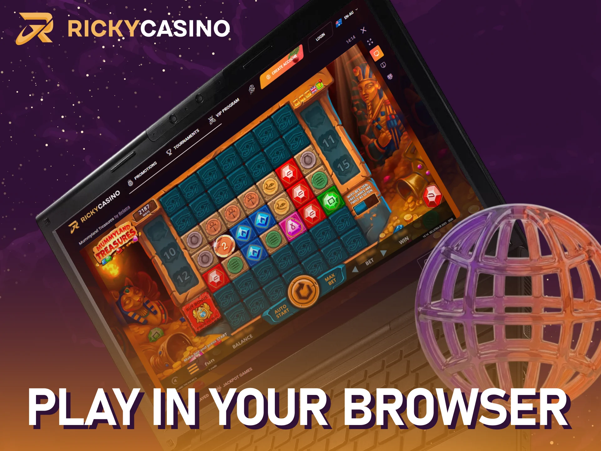 Play in your browser if you prefer the website over the Ricky casino app.