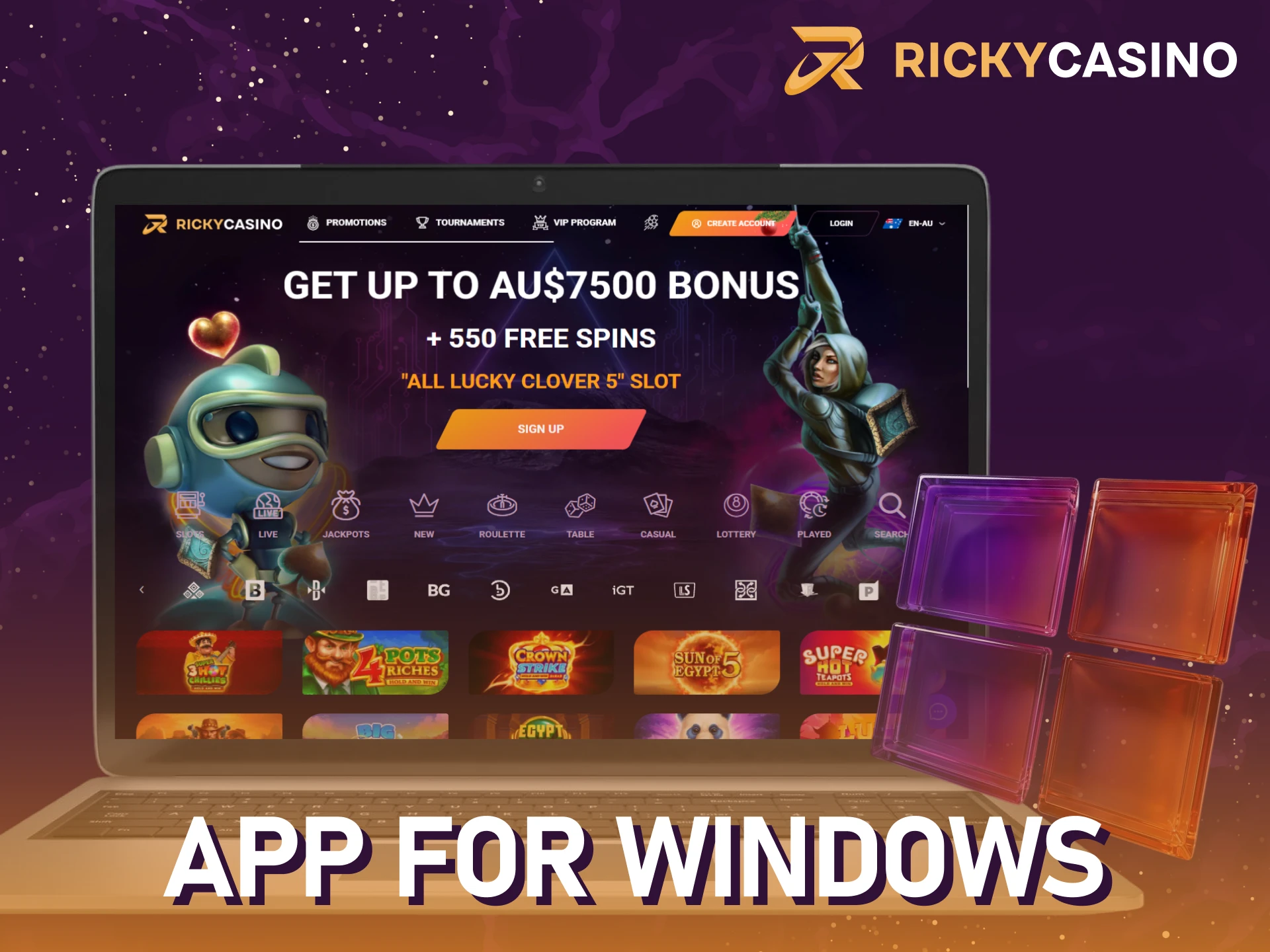 Download the Ricky casino desktop app for Windows.