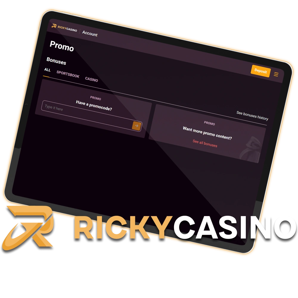 Enter the Ricky Casino Promo Code to unlock special offers and unique rewards.
