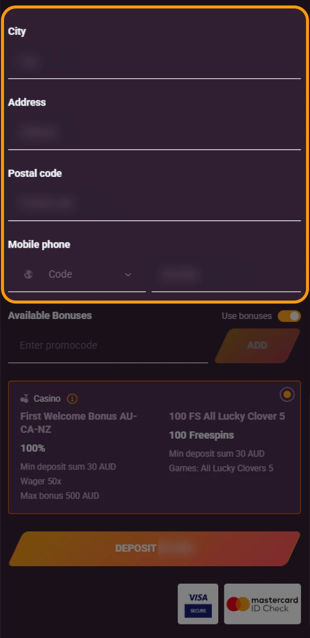 Provide the required info for your Ricky casino bonus code transfer.