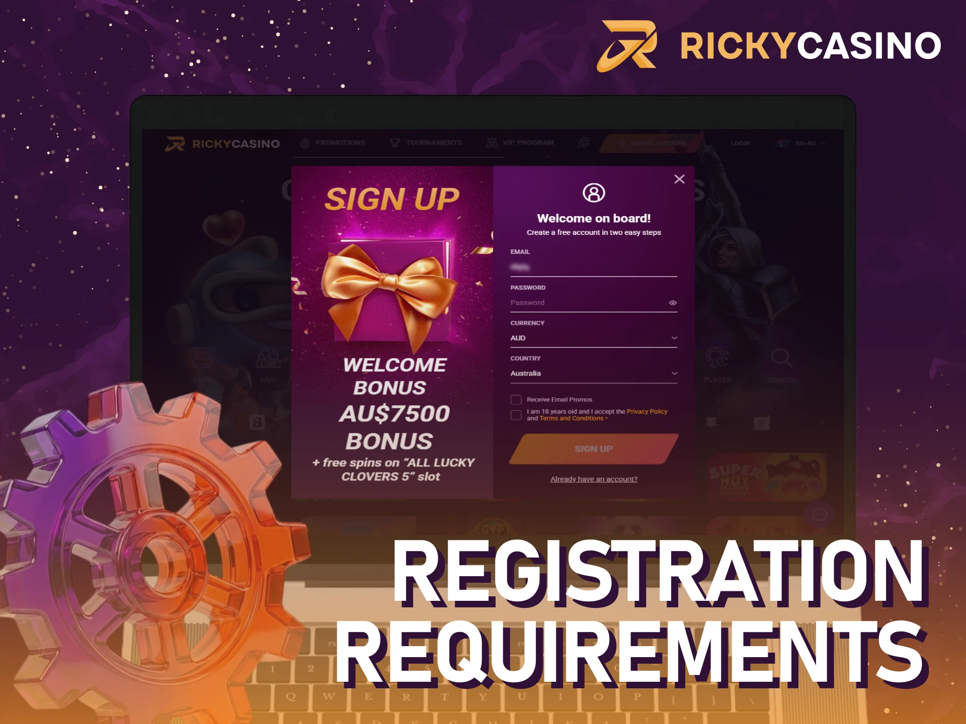 Read the registration requirements for Ricky casino in Australia.