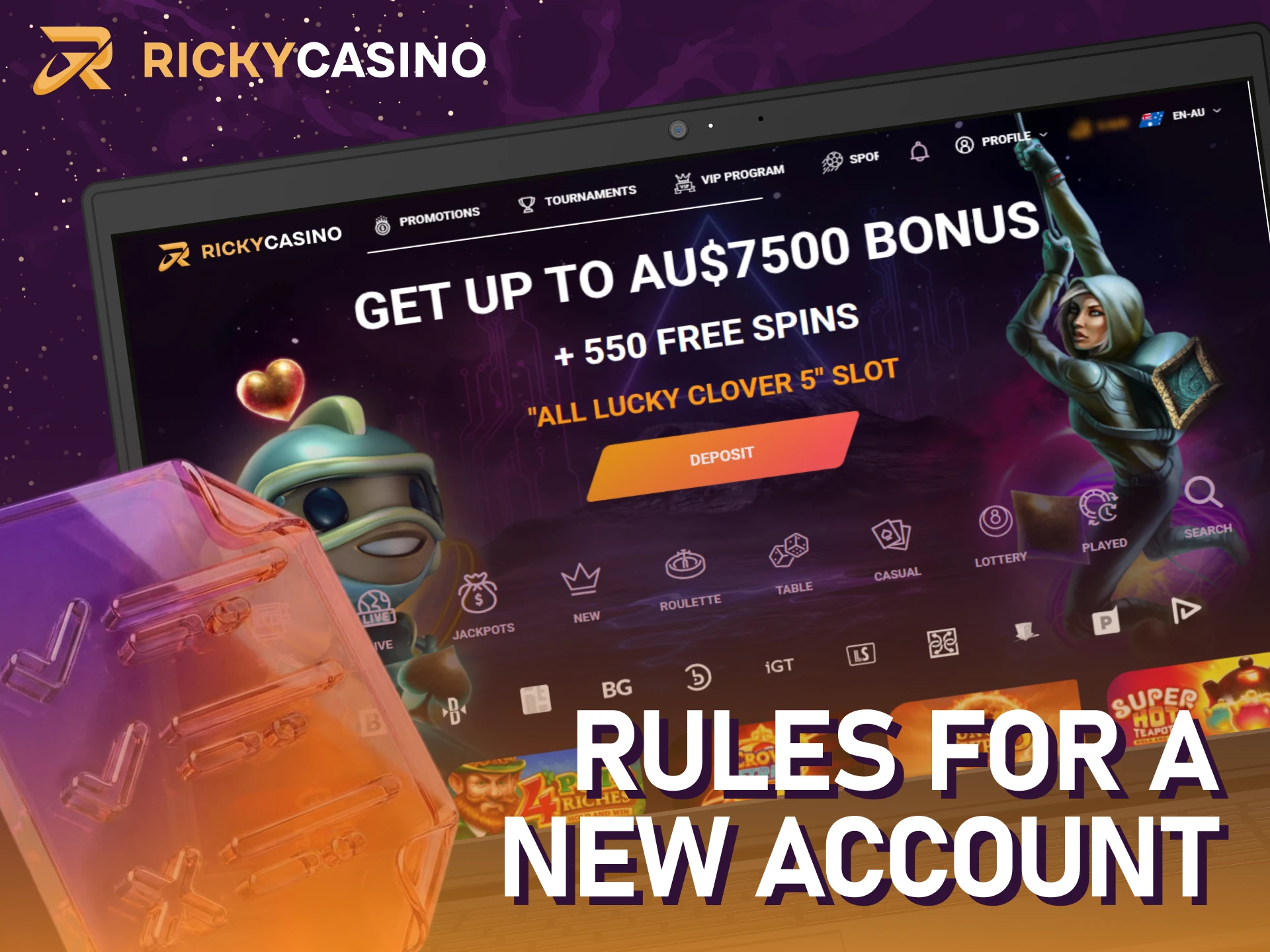 Read the rules to create a new Ricky casino sign up account.
