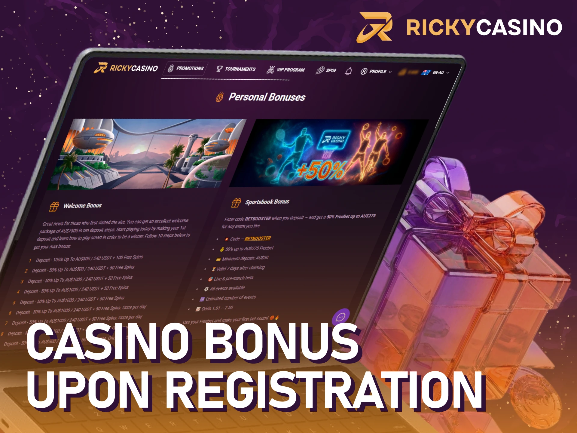 Claim a casino bonus as part of your Ricky casino sign up offers.