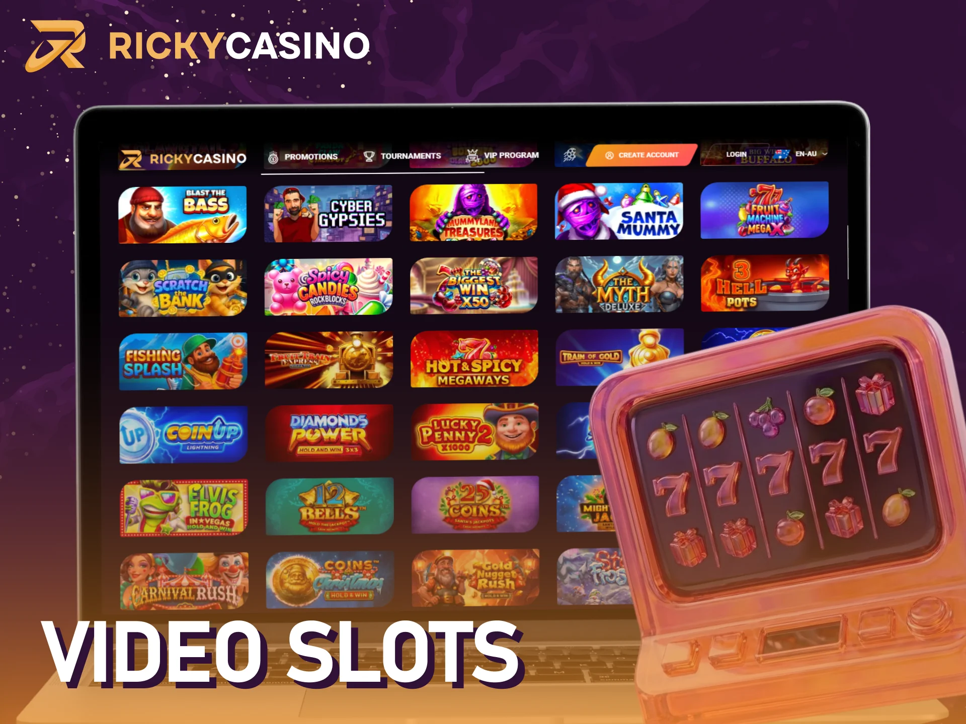 Play modern video Ricky casino slots with exciting features and animations.