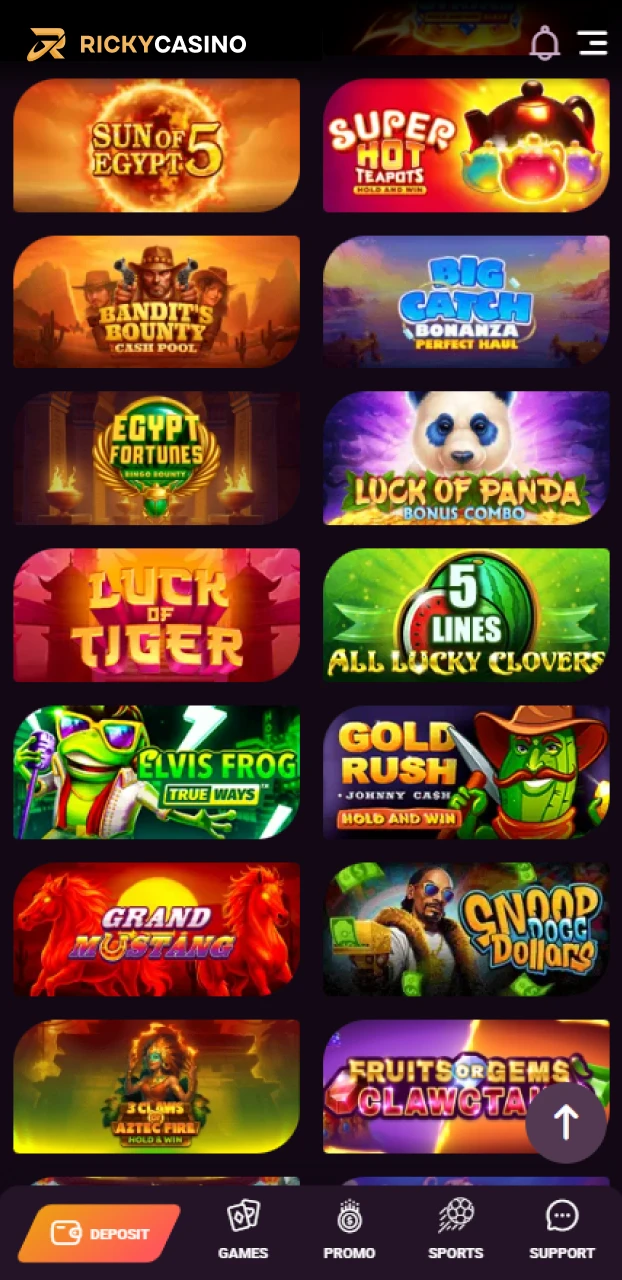 Launch a participating game to use your Ricky casino sign-up bonus.